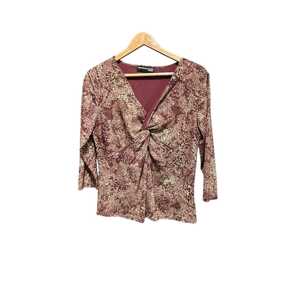 Norton McNaughton 90s Y2K Top 3/4th Sleeves Size PXL Red Tan Design Vintage 2000